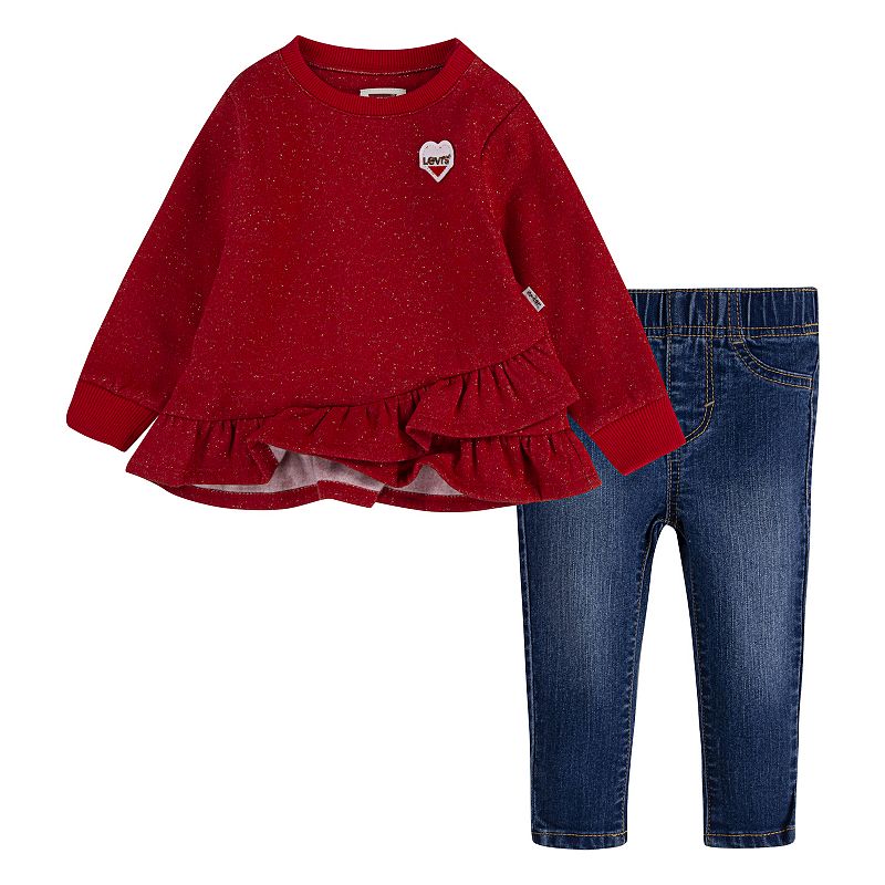 Baby Girl Levis Knit Top & Jeans Set, Girls, Size: 12 Months, Brt Red