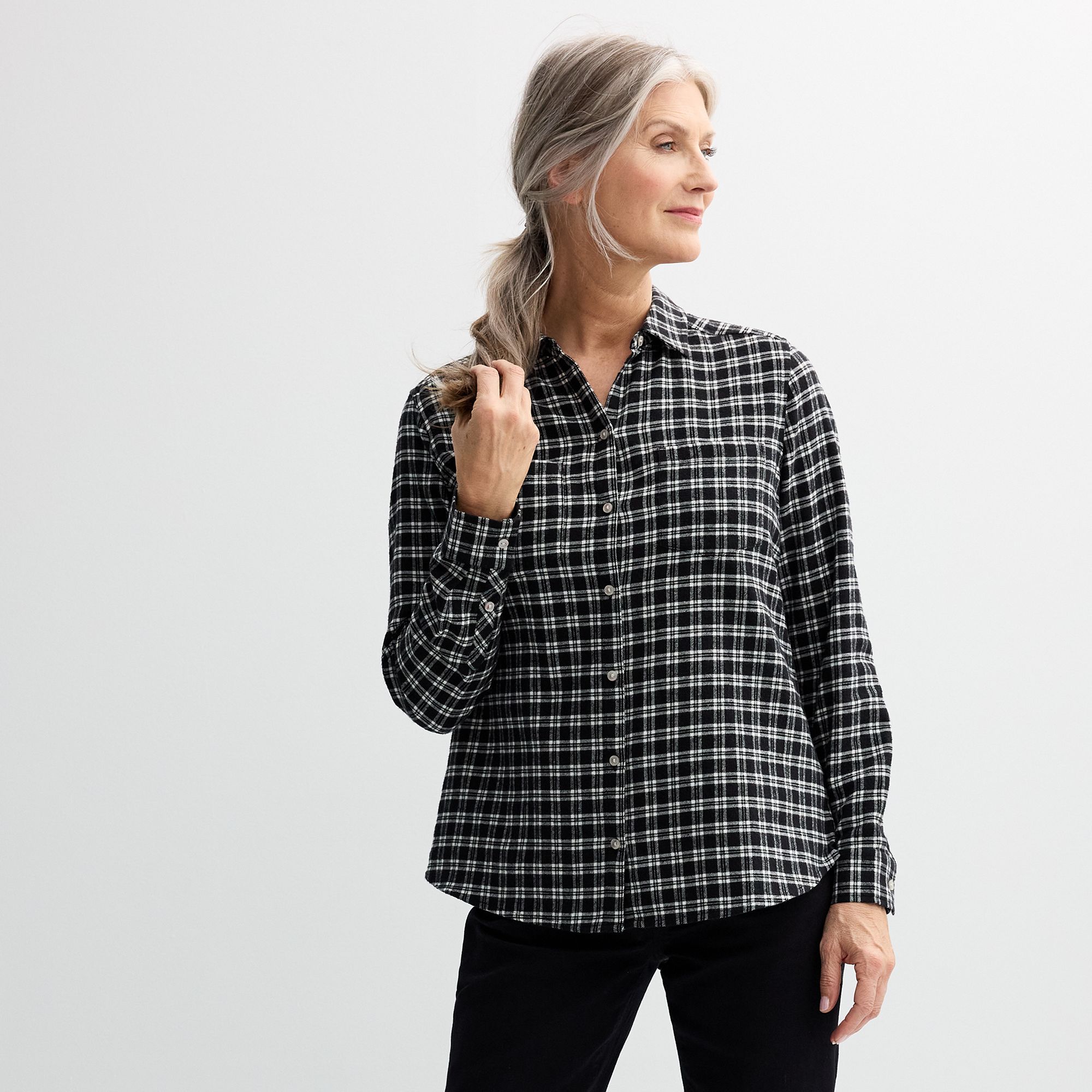 Petite Croft & Barrow® The Extra Soft Plaid Flannel Shirt, Womens, Size: 
