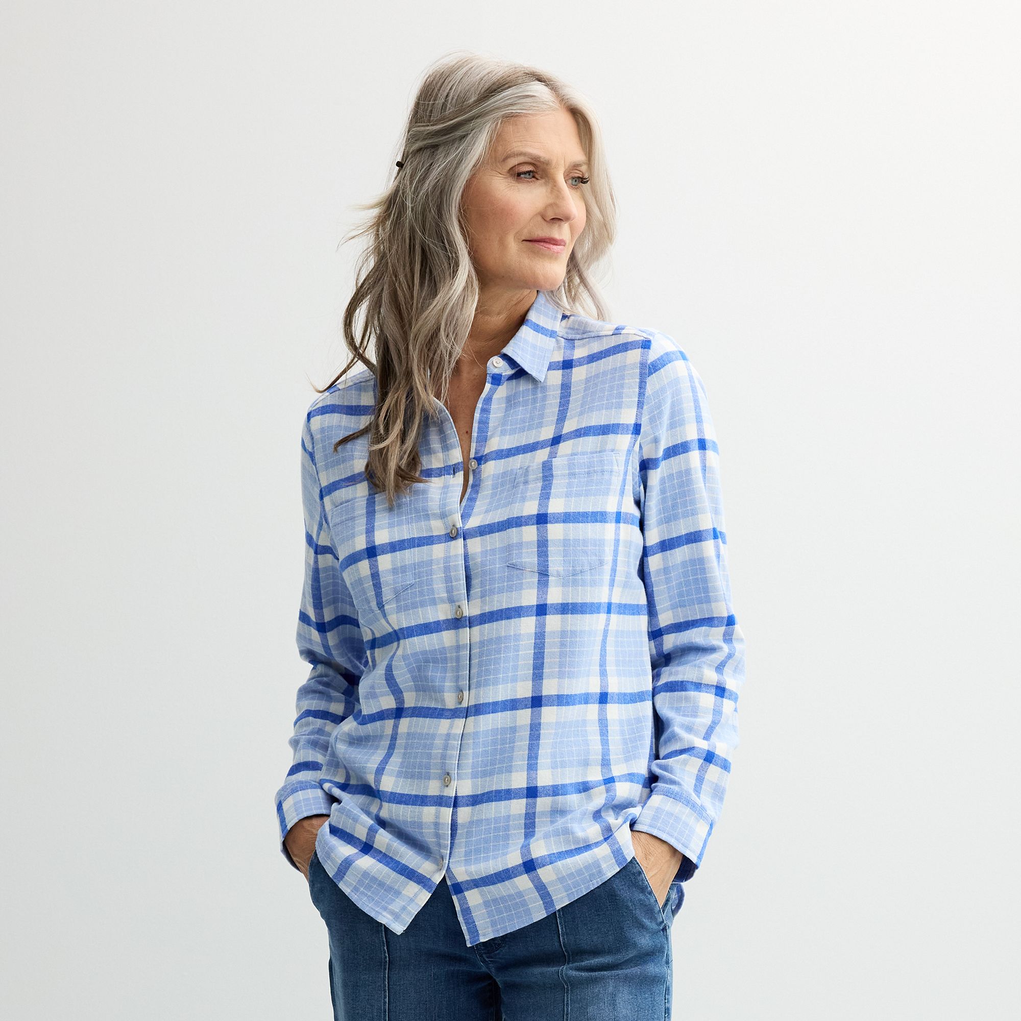 Petite Croft & Barrow® The Extra Soft Plaid Flannel Shirt, Womens, Size: 
