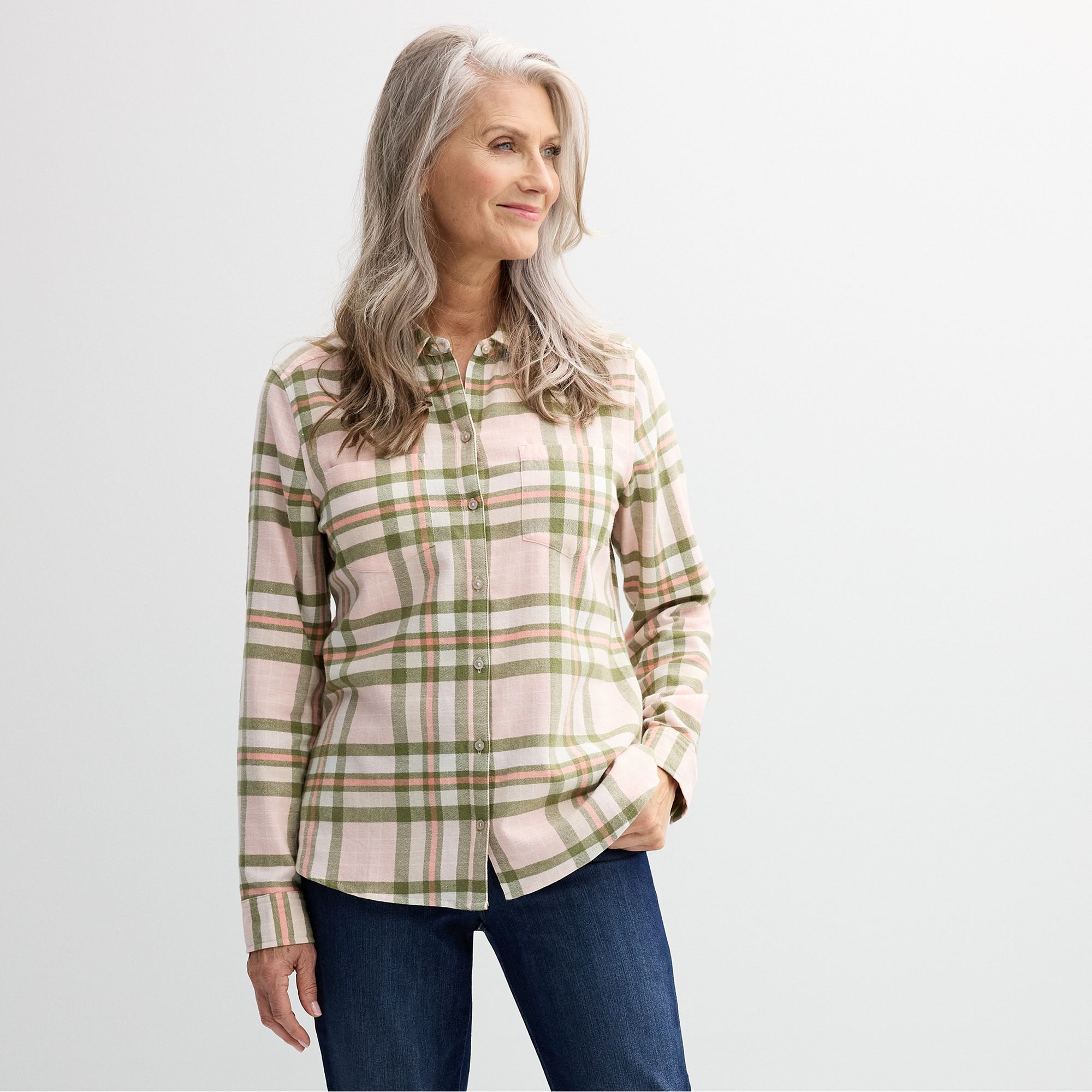 Petite Croft & Barrow® The Extra Soft Plaid Flannel Shirt, Womens, Size: 