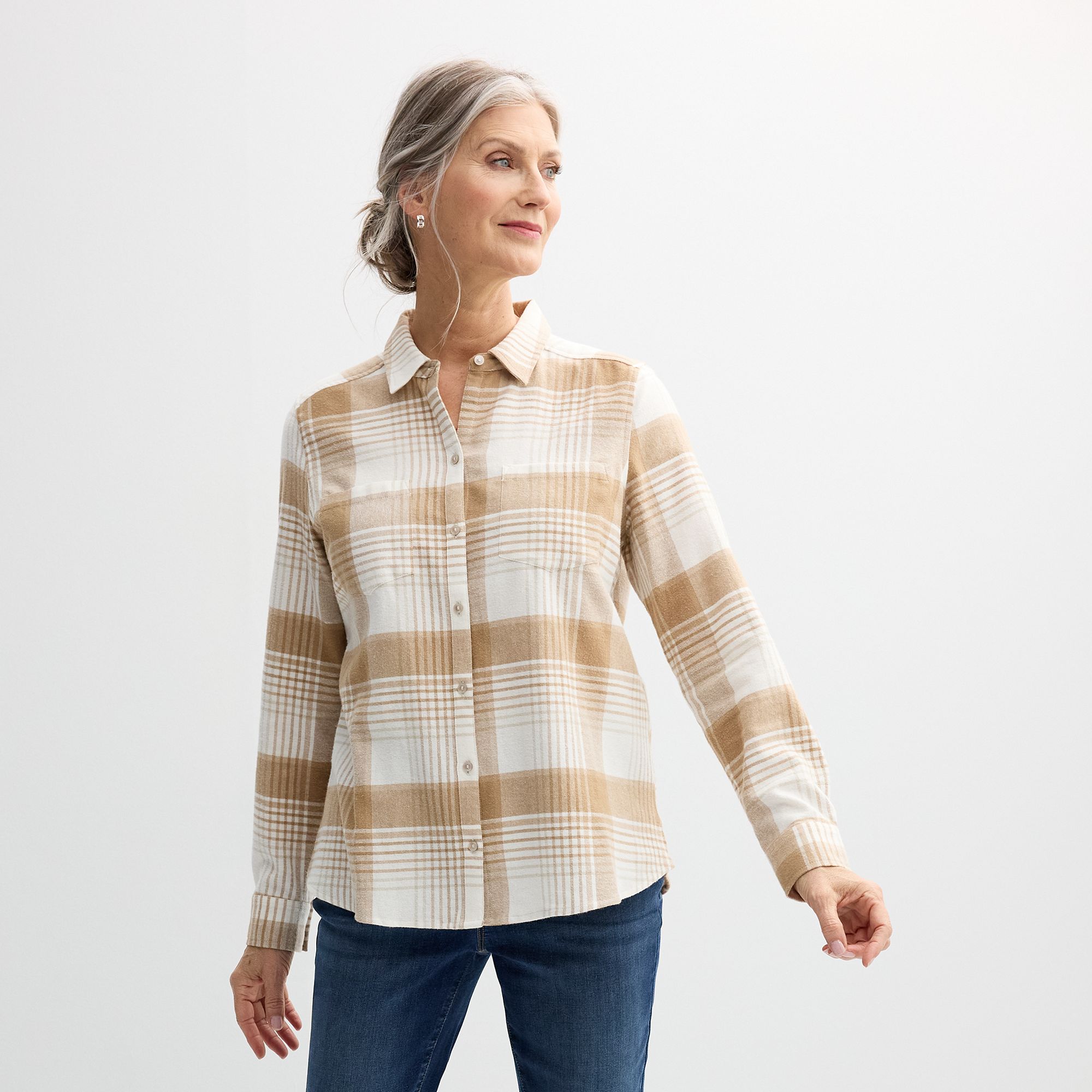 Petite Croft & Barrow® The Extra Soft Plaid Flannel Shirt, Womens, Size: 