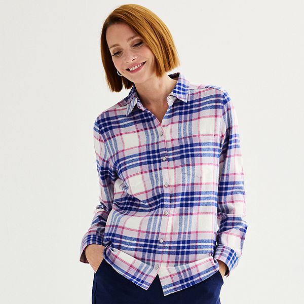 Petite Croft & Barrow® The Extra Soft Plaid Flannel Shirt - Lavender Fall Plaid (XS PETITE)