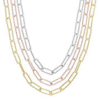 Stella Grace Tri-Tone 18k Gold Over Silver Multistrand Oval Link Chain Necklace