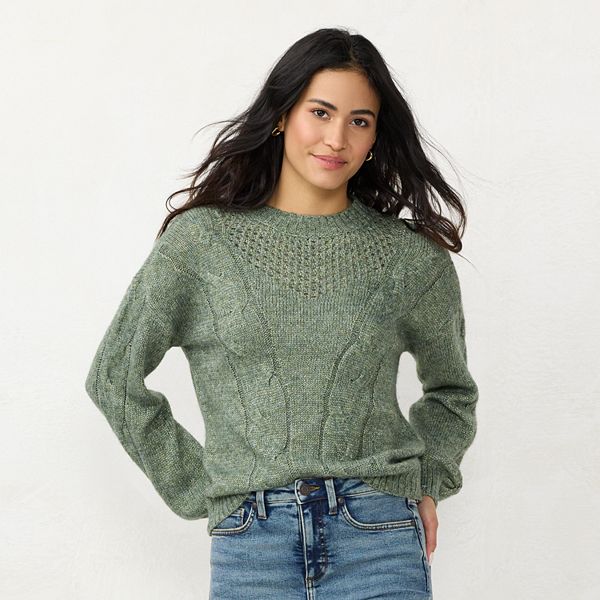 Womens LC Lauren Conrad Cable-Knit Texture Sweater - Manolo Olive (MEDIUM)