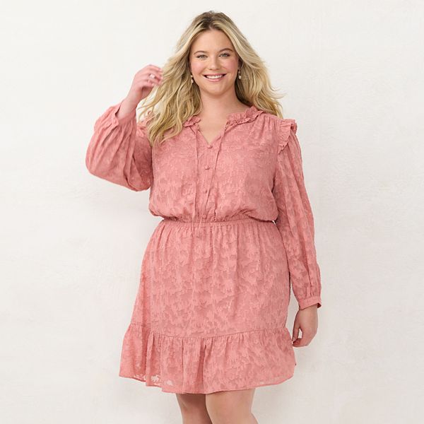 Plus Size LC Lauren Conrad Ruffle Neck Button Front Dress