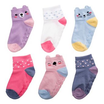 Baby & Toddler Girl Jumping Beans® 6-pack Low-Cut Softest Animal Grip Socks
