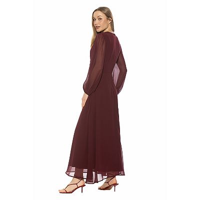 Sorrel Crewneck Bubble Sleeve Maxi Dress - BURGUNDY / 4