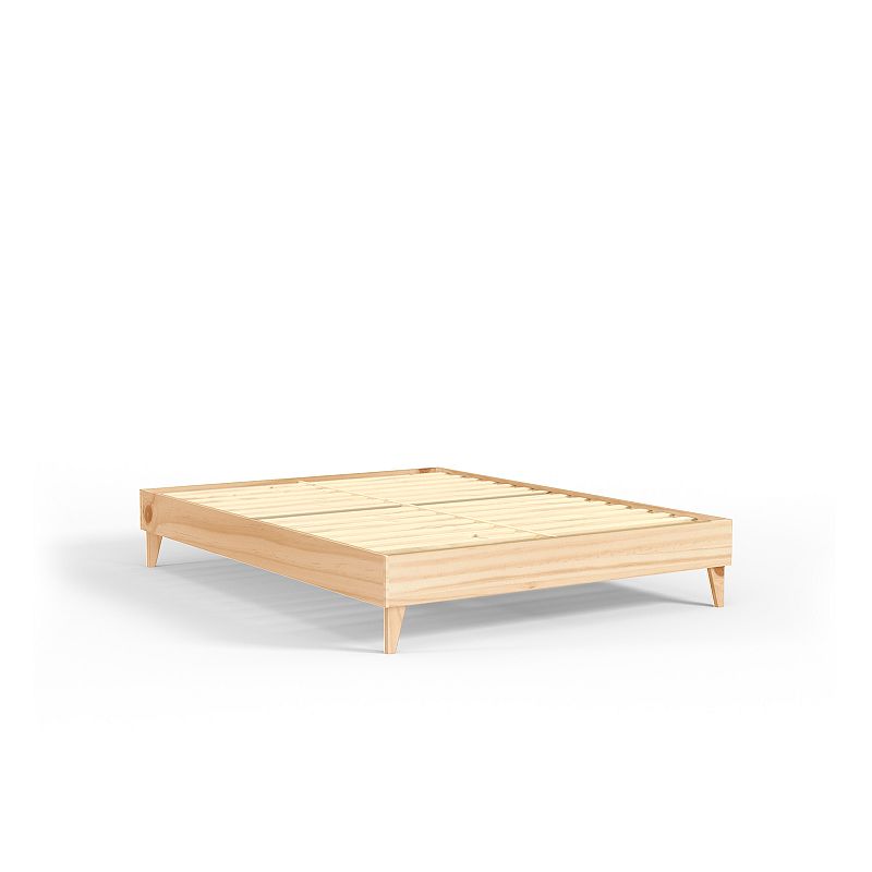 Modern Platform Bed Frame, Beig/Green, Cal King