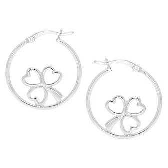 A&M Sterling Silver Clover Heart Hoop Earrings
