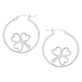 A&M Sterling Silver Clover Heart Hoop Earrings