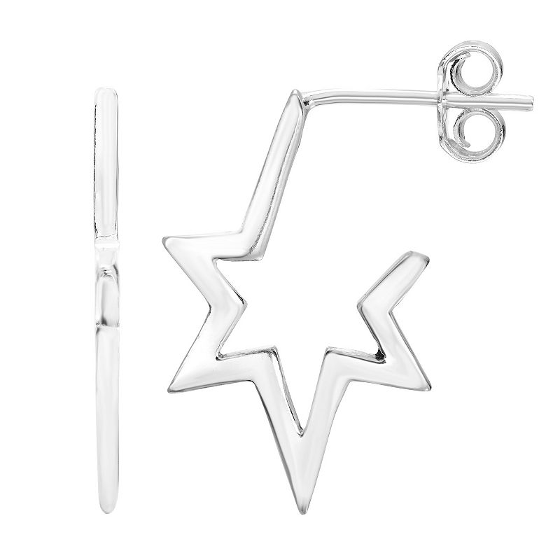 A&M Sterling Silver Half Star Earrings, Womens, White