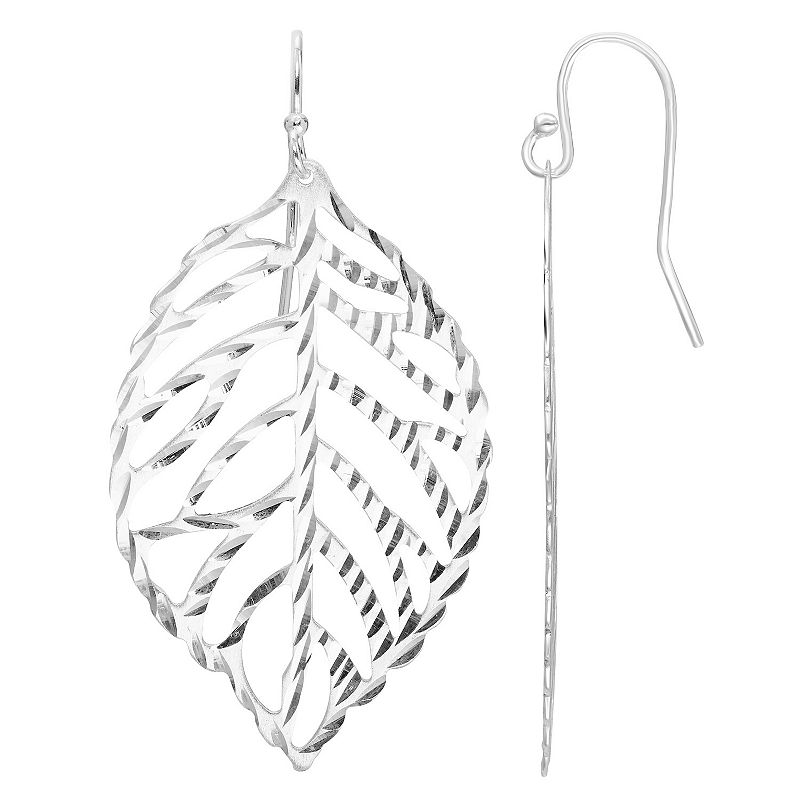 A&M Sterling Silver Hanging Leaf Dangle Earrings, Womens, White