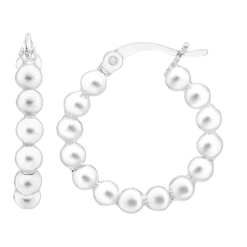 A&M Sterling Silver Multi Bead Hoop Earrings, Womens, White