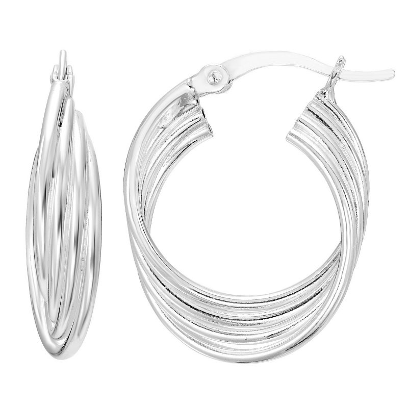 A&M Sterling Silver Multi Layered Hoop Earrings, Womens, White