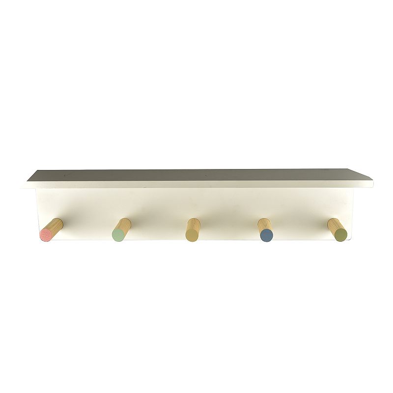 The Big One 23 White Wall Decor Shelf with Hooks, Multicolor