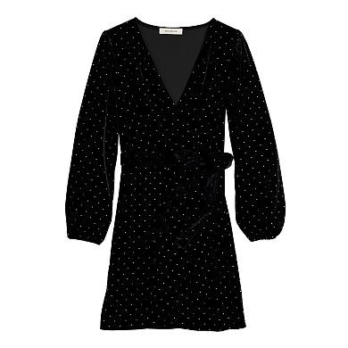 Women's Nine West Long Sleeve Velvet Wrap Dress