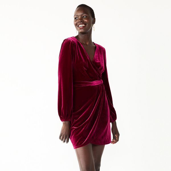 Velvet wrap sale dress long sleeve