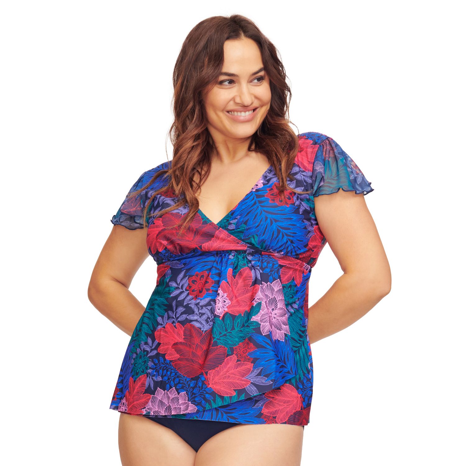 Plus Size Twist Front A-Line Swimdress One Piece in Electric Stripe – Mazu  Apparel