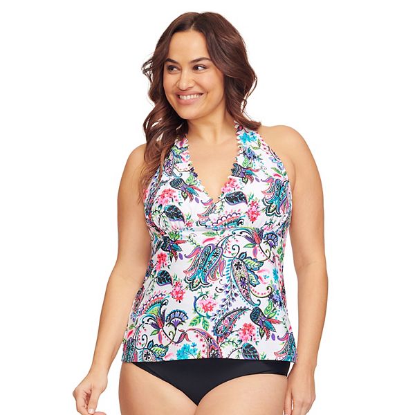 Plus Size Mazu Swim Scalloped Bust Enhancer Halter Tankini Top