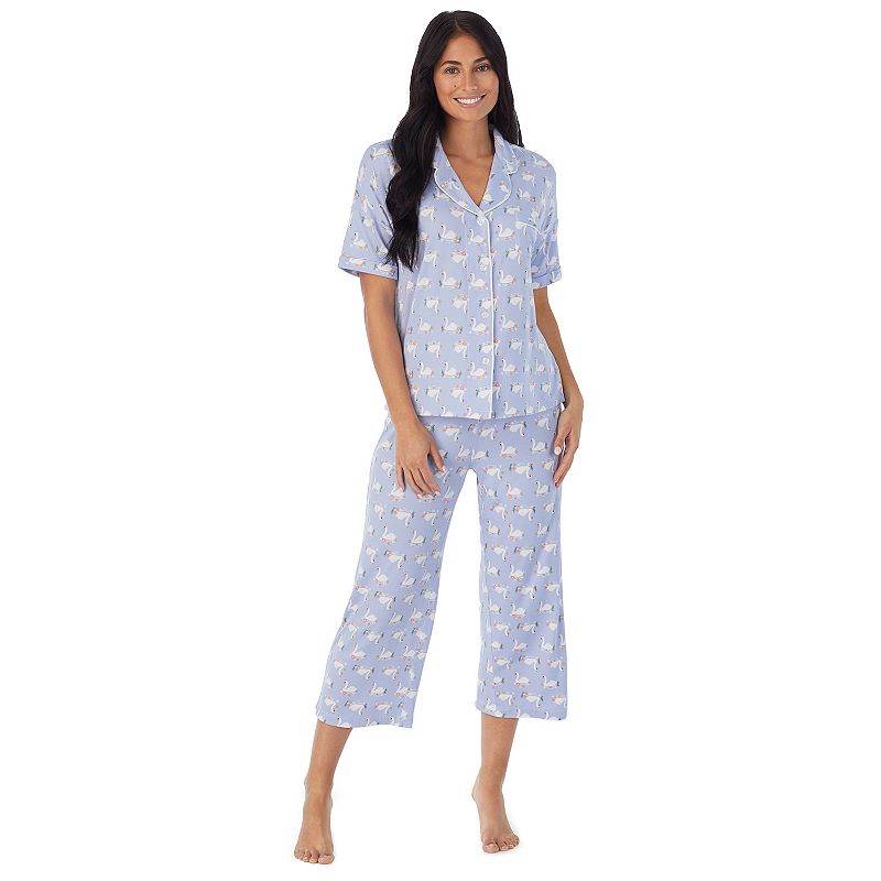 Womens Cuddl Duds Cozy Short Sleeve Pajama Shirt & Wide Leg Cropped Pajama