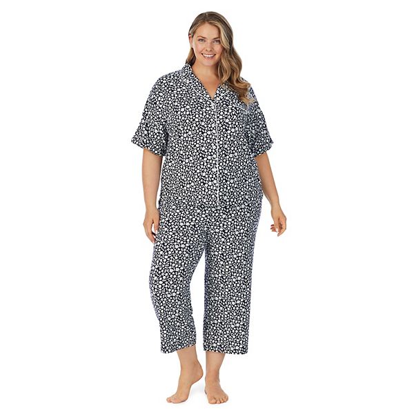 Plus Size Cuddl Duds® Cozy Short Sleeve Pajama Shirt & Wide Leg Cropped ...