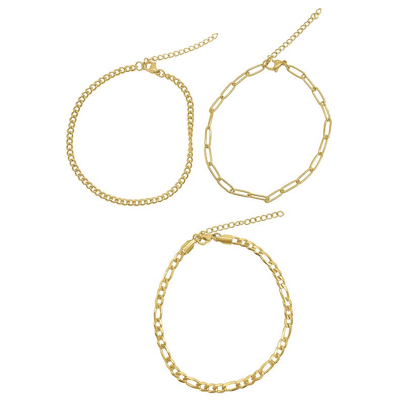 Adornia 14k Gold Plated Stainless Steel Curb Chain, Paper Clip Chain & Figa