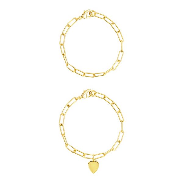 Adornia 14k Gold Plated Heart Paper Clip Chain Duo Set