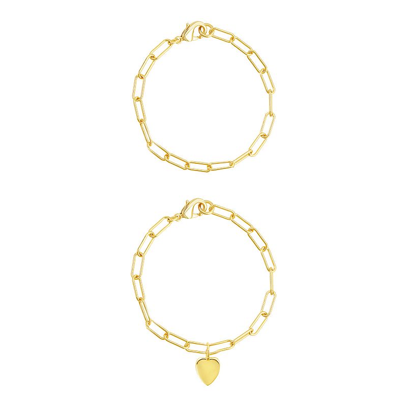 Adornia 14k Gold Plated Heart Paper Clip Chain Duo Set, Womens, Yellow