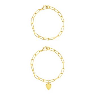 Adornia 14k Gold Plated Heart Paper Clip Chain Duo Set