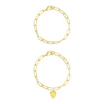 Adornia 14k Gold Plated Heart Paper Clip Chain Duo Set