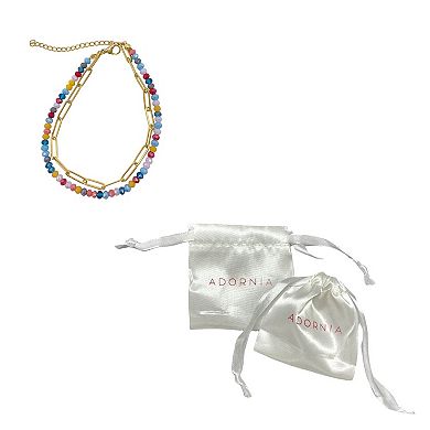 Adornia 14k Gold Plated Multicolor Bead & Paper Clip Chain Double Bracelet