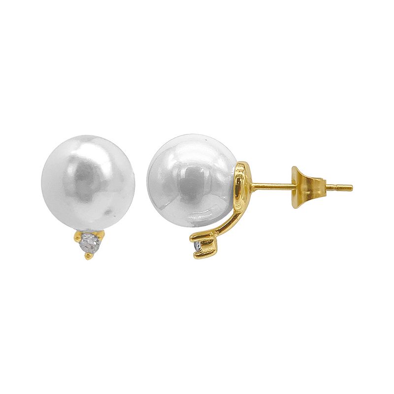 Adornia 14k Gold Plated Pearl & Crystal Stud Earrings, Womens, White