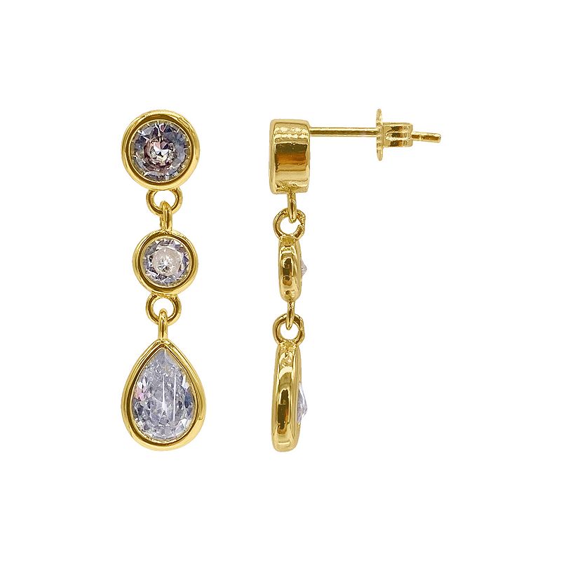 Adornia 14k Gold Plated Crystal Triple Drop Earrings, Womens, Yellow