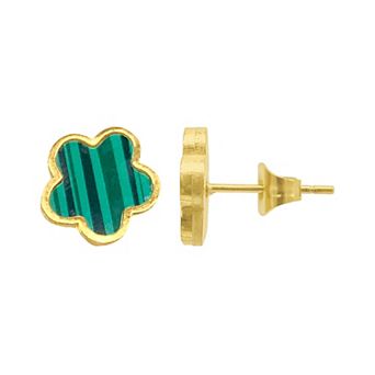 Adornia 14k Gold Plated Green Mother-of-Pearl Clover Stud Earrings