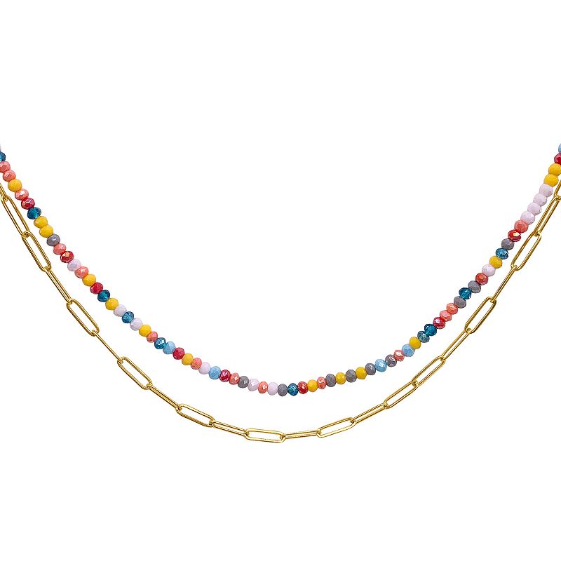 Adornia 14k Gold Plated Multicolor Bead & Paper Clip Chain Double Strand N