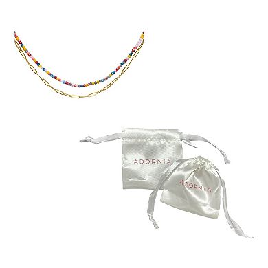 Adornia 14k Gold Plated Multicolor Bead & Paper Clip Chain Double Strand Necklace