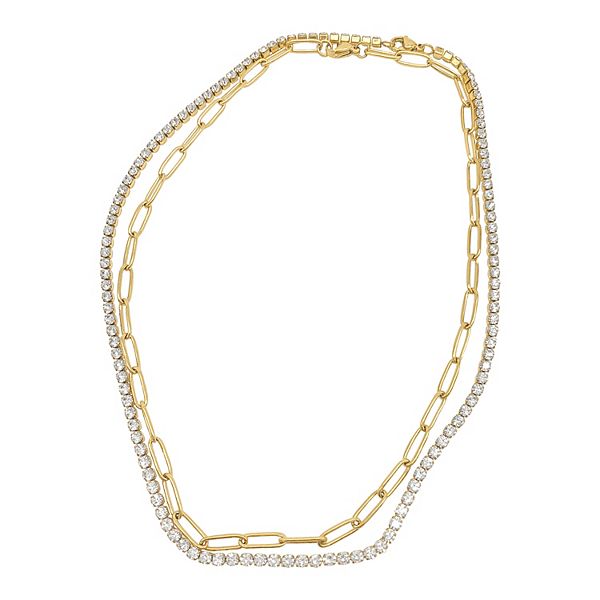 Adornia 14k Gold Plated Stainless Steel Cubic Zirconia Paper Clip Chain ...