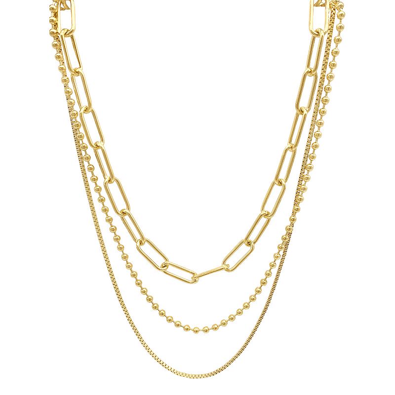 Adornia 14k Gold Plated Stainless Steel Box Chain, Ball Chain, & Oversized