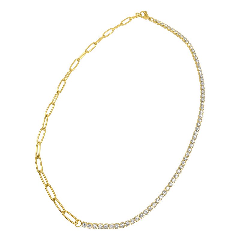 Adornia 14k Gold Plated Stainless Steel Cubic Zirconia Half Tennis Necklac