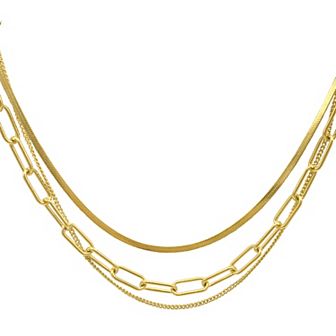 Adornia 14k Gold Plated Stainless Steel Paper Clip, Snake Chain & Curb Chain Neckalce