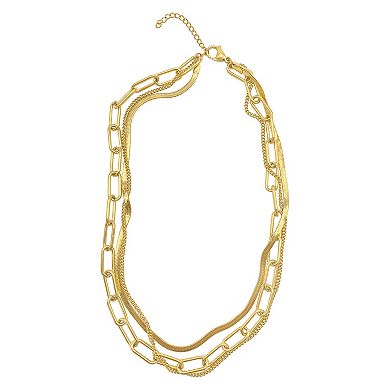 Adornia 14k Gold Plated Stainless Steel Paper Clip, Snake Chain & Curb Chain Neckalce