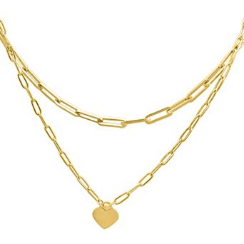 Adornia 14k Gold Plated Stainless Steel Layered Paper Clip Chain Heart Pendant Necklace