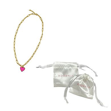 Adornia 14k Gold Plated Stainless Steel Pink Heart Paper Clip Chain Necklace