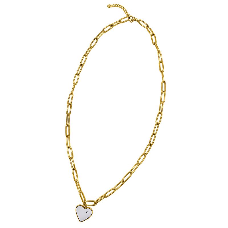Adornia 14k Gold Plated Stainless Steel White Heart Paper Clip Chain Neckl