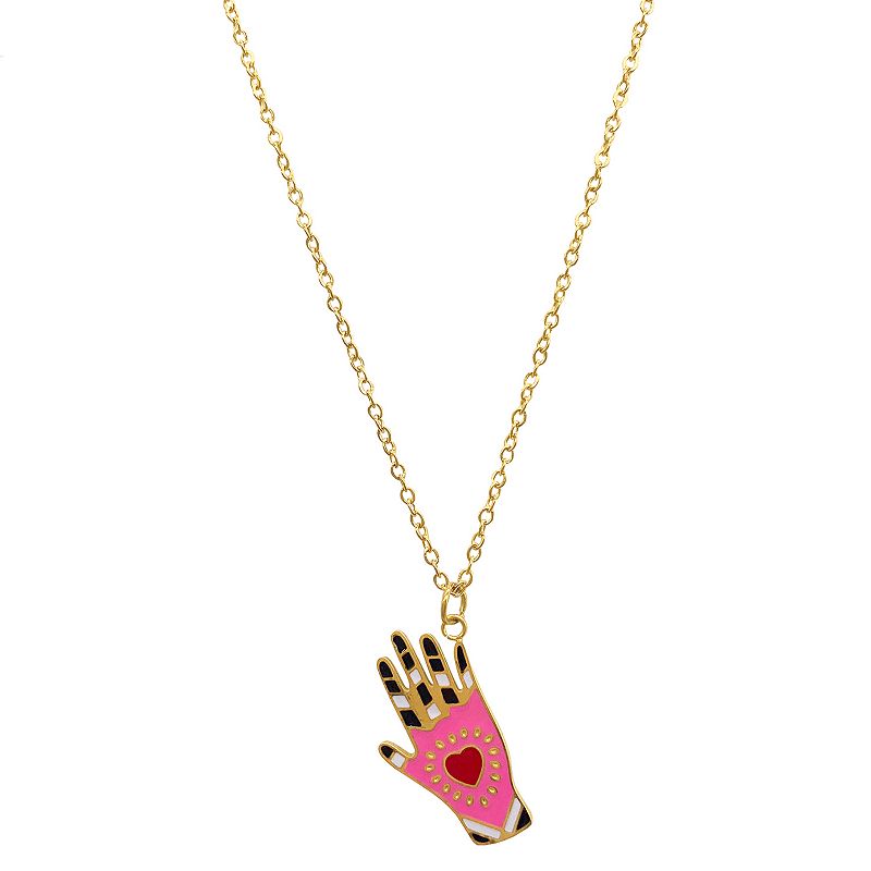 Adornia 14k Gold Plated Stainless Steel Pink Hamsa Heart Pendant Necklace,