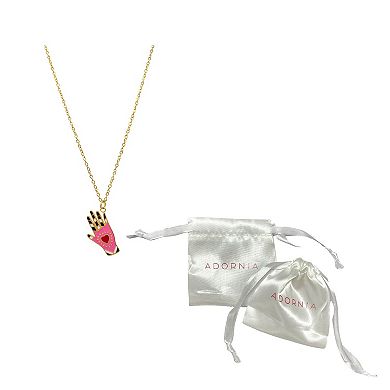 Adornia 14k Gold Plated Stainless Steel Pink Hamsa Heart Pendant Necklace