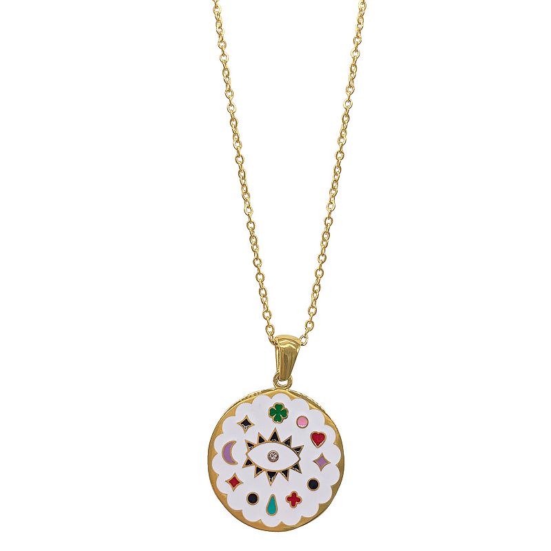 Adornia 14k Gold Plated Stainless Steel White Evil Eye Pendant Necklace, W