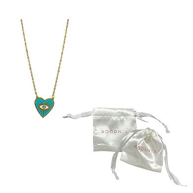 Adornia 14k Gold Plated Stainless Steel Blue Heart Evil Eye Pendant Necklace