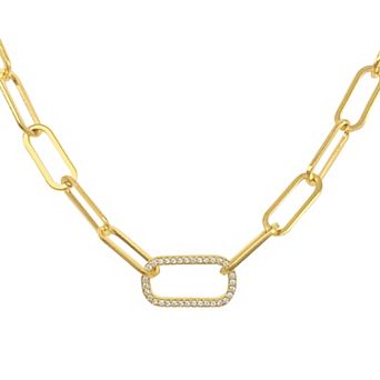 Adornia 14k Gold Plated Stainless Steel Cubic Zirconia Paper Clip Chain & Oversized Link Necklace