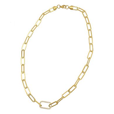 Adornia 14k Gold Plated Stainless Steel Cubic Zirconia Paper Clip Chain & Oversized Link Necklace